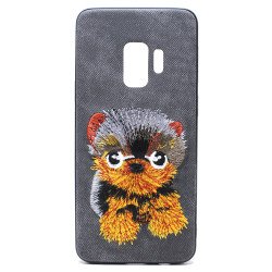 Galaxy S9 Design Cloth Stitch Hybrid Case (Black Dog)